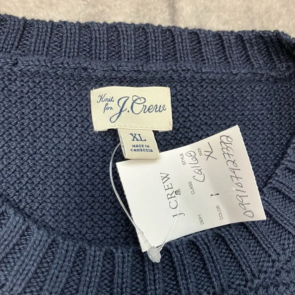 J Crew Sweater Mens XL‎ Navy Blue Premium Basket-stitch Cotton Crewneck Preppy